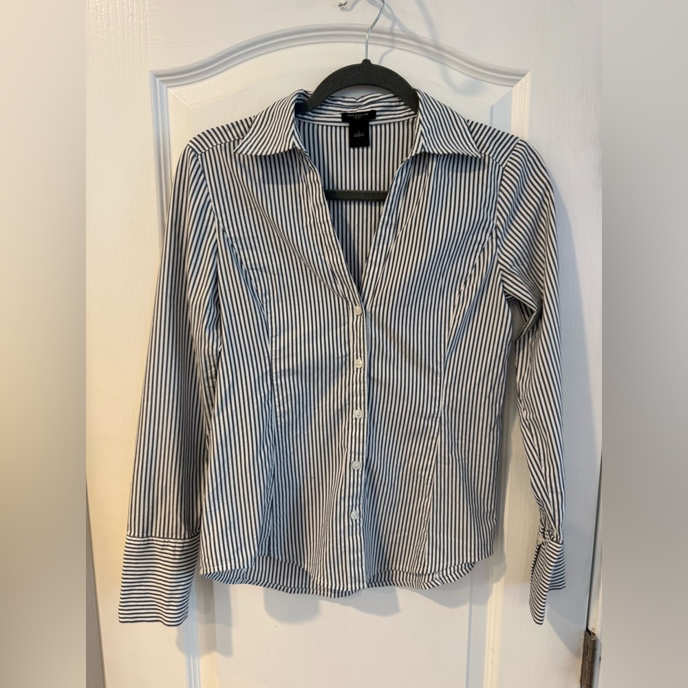 Ann Taylor Navy and White Striped Shirt